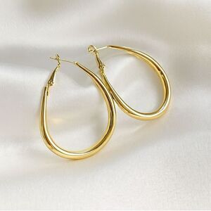 18K Gold Plated 925 Sterling Silver Posts Alloy Metal Hoop Fashion Earrings NEW